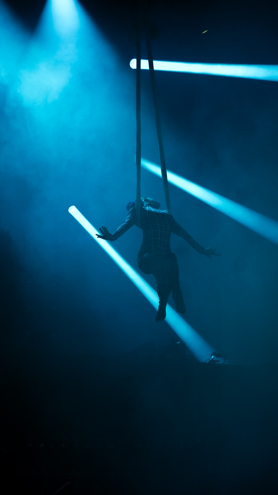 Aerialist in blue haze