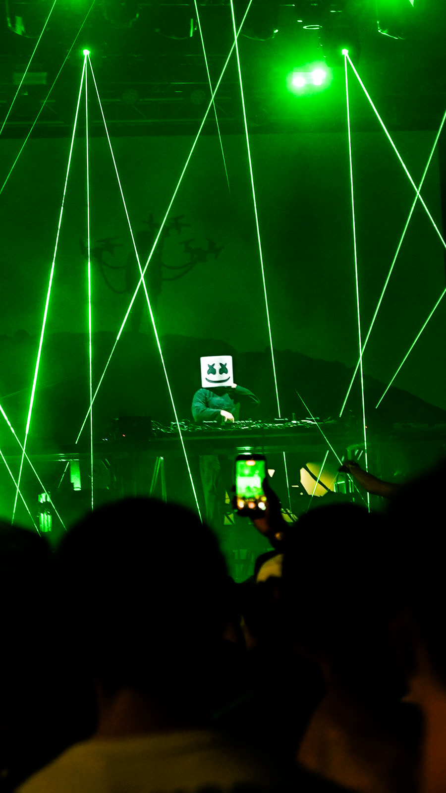 Green laser grid over the crowd