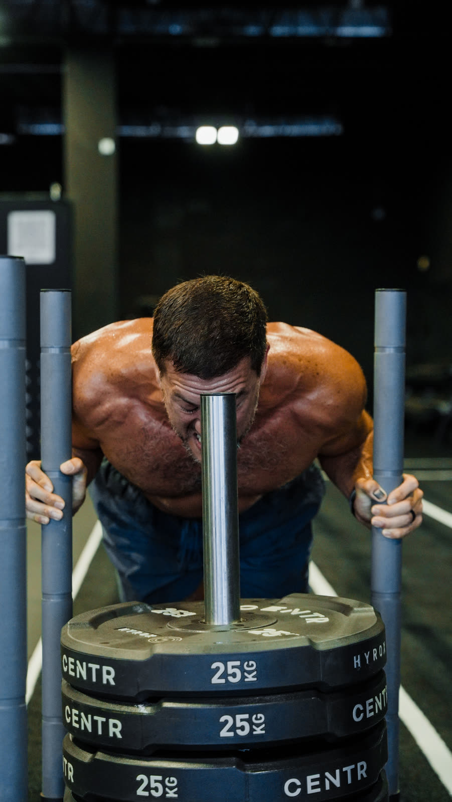 Sled push in the gym